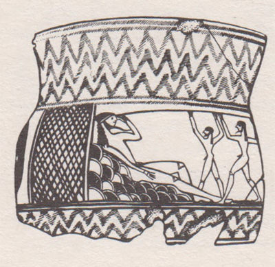 Ослепление циклопа Полифема, фрагмент вазы VII в. до н.э.
