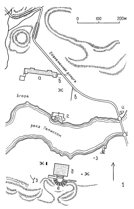 Архитектура Древней Греции. Мегалополь, с 370 г. до н.э.: план расположения вскрытых раскопками сооружений города
