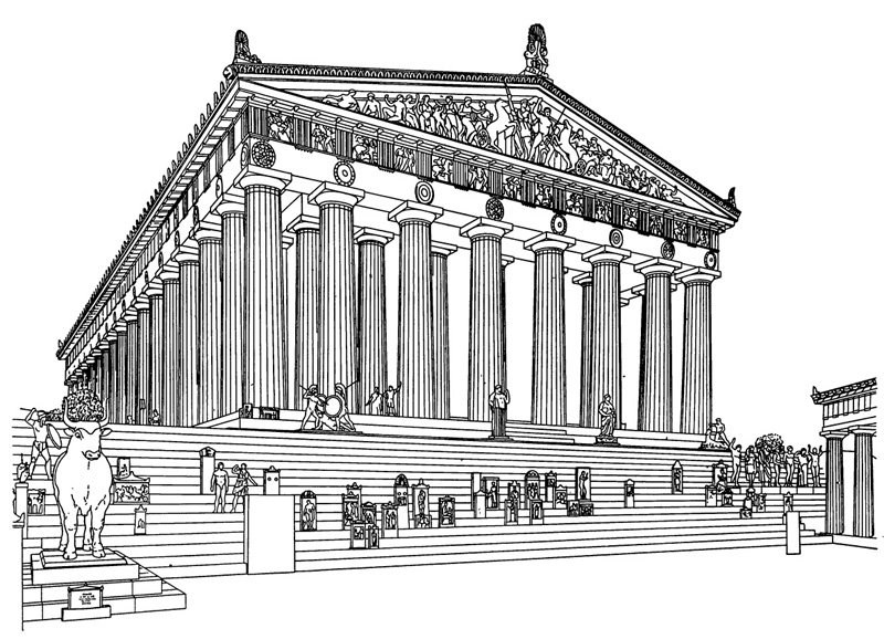 Архитектура Древней Греции. Афины. Парфенон. Общий вид с западной стороны (реконструкция по Стивенсу)