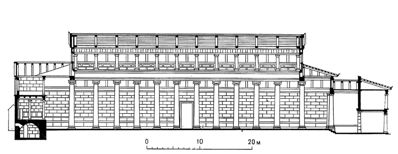Архитектура Древнего Рима. Помпеи. Форум. Базилика II в. до н. э. Разрез (реконструкция)