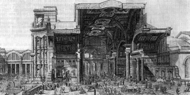 Архитектура Древнего Рима. Рим. Термы Диоклетиана, 306 г. н.э. Реконструкция (разрез)