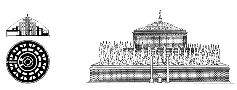 Архитектура Древнего Рима. Рим. Мавзолей Августа, 28—23 гг. до н.э. Разрез, план, реконструкция