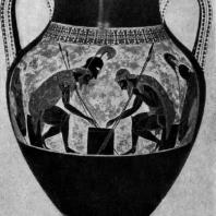 Эксекий. Аякс и Ахилл, играющие в кости. Роспись амфоры. Около 530 г. до н. э. Рим. Ватикан