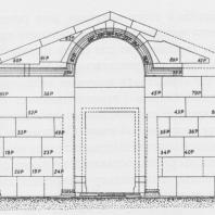 Пальмира. Лагерь Диоклетиана. Большие ворота. Вид с северо-западной стороны. Проект реконструкции А. Остраша