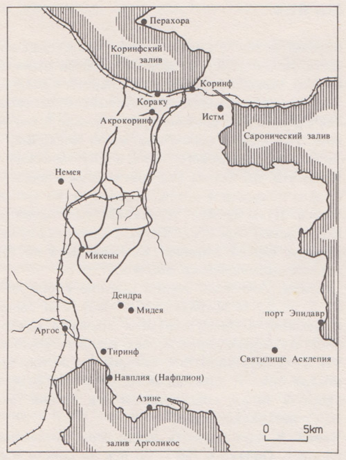 Карта северо-восточной части Пелопоннеса