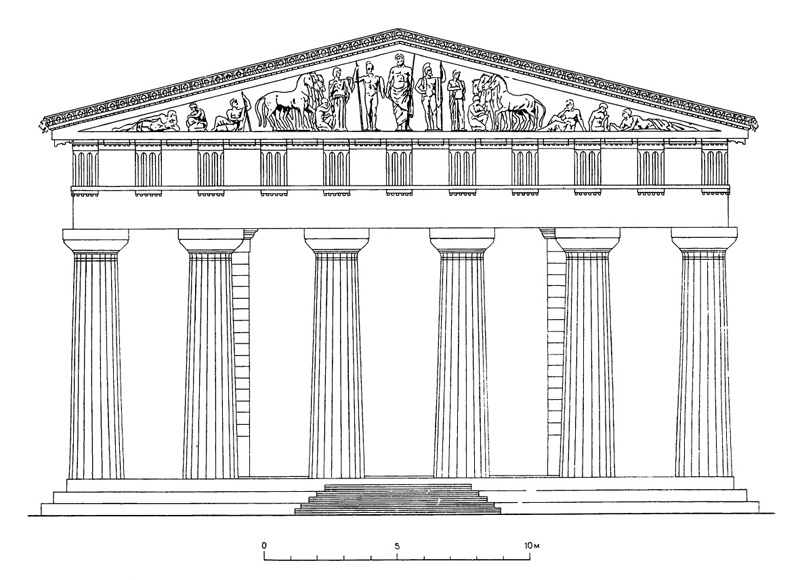 Архитектура Древней Греции. Олимпия. Храм Зевса. Восточный фасад (реконструкция)