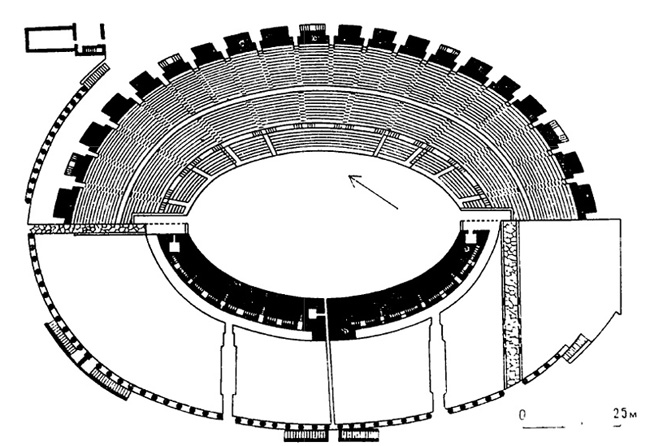 Архитектура Древнего Рима. Помпеи. Амфитеатр. 70 г. до н.э. План