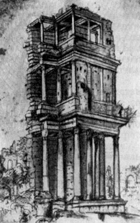 Архитектура Древнего Рима. Рим. Септизоний, начало III в. н.э.: фрагмент фасада (по рисунку Мартена ван Хеемскерка, 1-я половина XVI в.)
