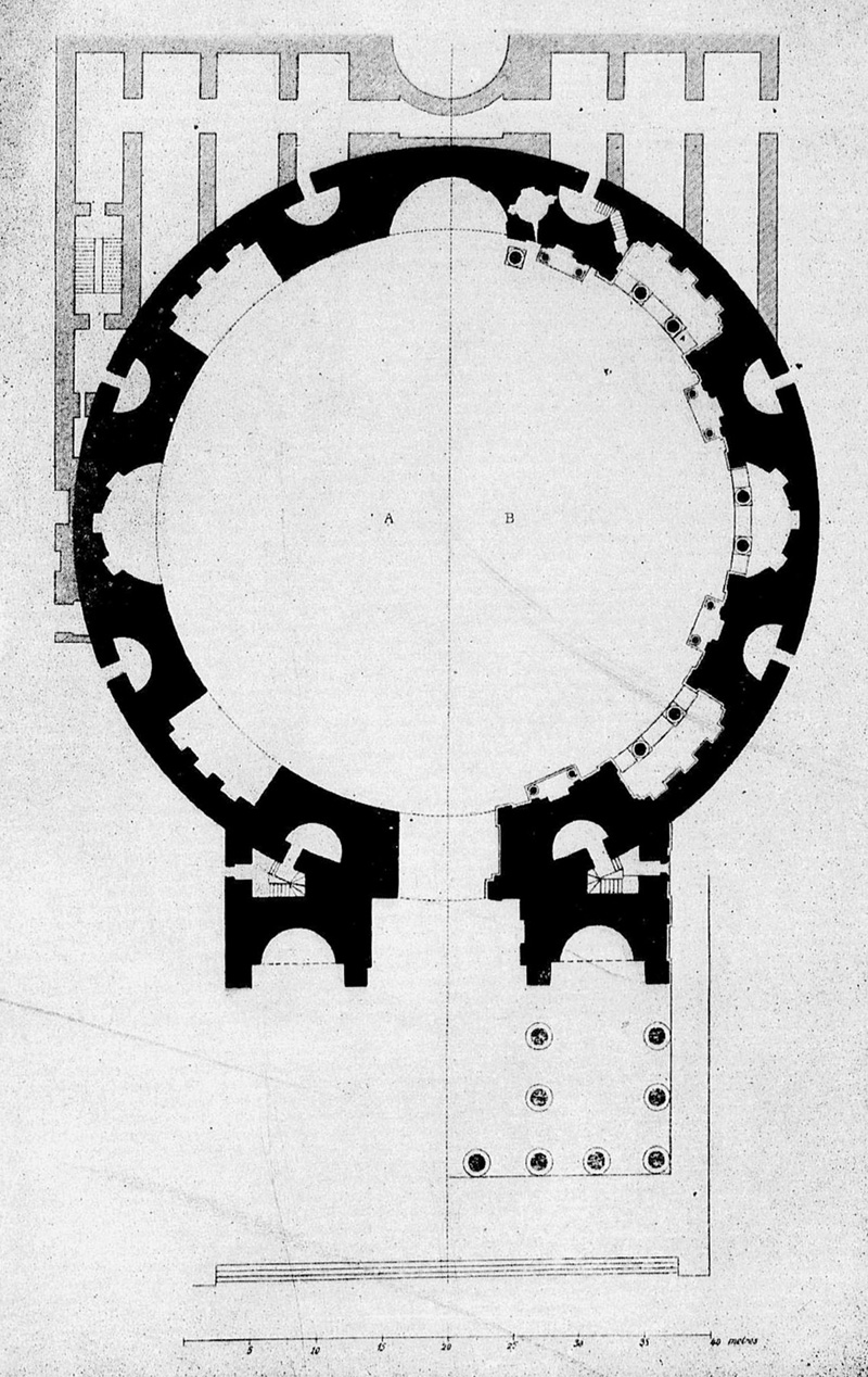 Таблица 3. Пантеон в Риме. План. Об архитектуре римлян. Виолле-ле-Дюк «Беседы об архитектуре»