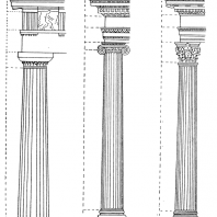 Пропорциональное соотношение греческих архитектурных ордеров: дорического, ионического и коринфского