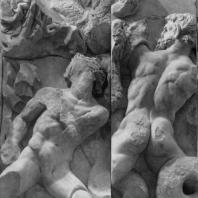 Алтарь Зевса в Пергаме. Восточная сторона большого фриза. Гиганты — противники Зевса (справа от Зевса)