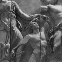 Алтарь Зевса в Пергаме. Левое крыло большого фриза. Дорида, схватившая гиганта за волосы